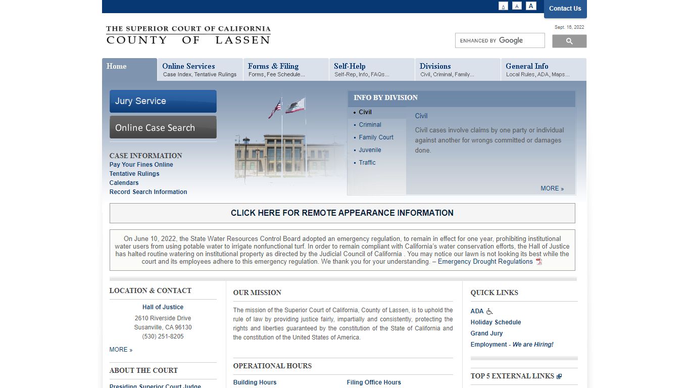 The Superior Court of California, County Of Lassen
